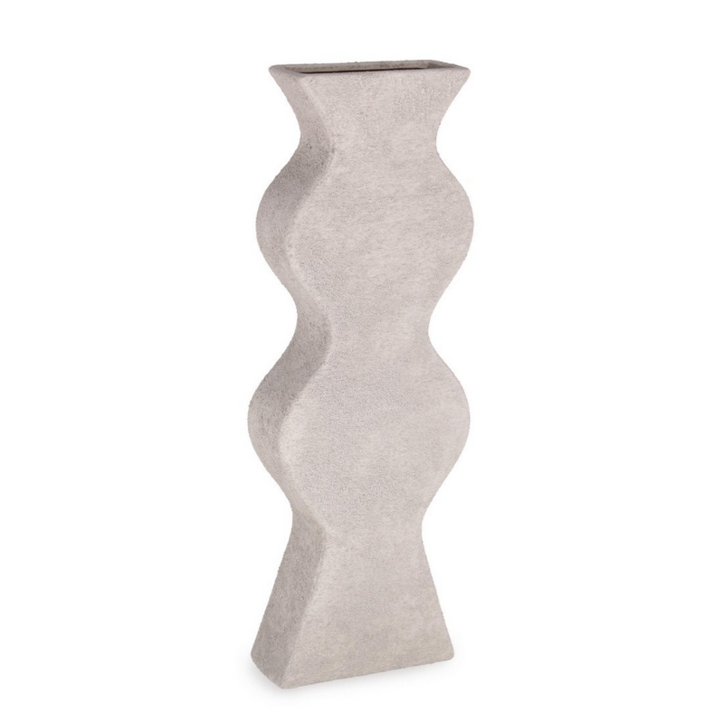 Vaso grigio ondulato con effetto materico alto 60 cm, realizzato in gres impermeabile internamente